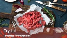  Presentation with meat beef - Presentation consisting of fresh raw chopped beef background and a red colored foreground
