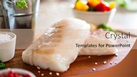  Presentation with cutting board - Presentation with fresh-raw-cod-with-herbs background and a lemonade colored foreground