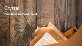  Presentation with cutting board - PPT theme with fresh-raw-cod-with-lemon background and a tawny brown colored foreground