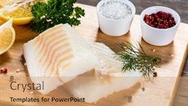  Presentation with cutting board - PPT layouts featuring fresh-raw-cod-with-seasonings background and a coral colored foreground