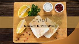  Presentation with cutting board - Slide deck consisting of fresh-raw-cod-with-seasonings background and a yellow colored foreground