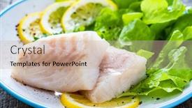  Presentation with leaves - Slides featuring fresh-raw-cod-with-vegetable background and a coral colored foreground