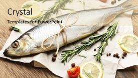  Presentation with food fish - Presentation consisting of fresh raw fish and food background and a lemonade colored foreground