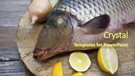  Presentation with fish - Slide set enhanced with fresh raw fish carp caught background and a tawny brown colored foreground