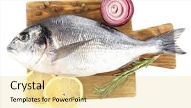  Presentation with food fish - Presentation with fresh raw fish on cutting background and a blonde colored foreground