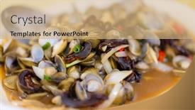 Presentation with clam - Slides with fresh-raw-fry-clam-dish background and a coral colored foreground