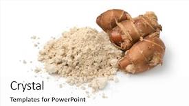  Presentation with powder - Beautiful slide set featuring fresh raw kencur rhizome backdrop and a white colored foreground