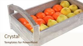  Presentation with transportation - PPT layouts featuring fresh raw lemon and mandarin packed in wooden box ready for transportation isolated over white background background and a lemonade colored foreground