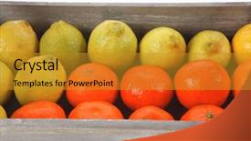  Presentation with transportation - Colorful PPT theme enhanced with fresh raw lemon and mandarin packed in wooden box ready for transportation isolated over white background backdrop and a gold colored foreground