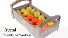  Presentation with transportation - Slide deck featuring fresh raw lemon and mandarin packed in wooden box ready for transportation isolated over white background background and a light gray colored foreground