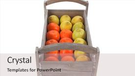  Presentation with transportation - PPT layouts with fresh raw lemon and mandarin packed in wooden box ready for transportation isolated over white background background and a mint green colored foreground
