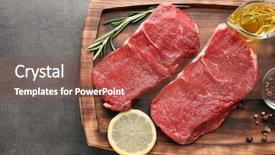  Presentation with fresh meat - PPT theme enhanced with fresh raw meat on wooden background and a tawny brown colored foreground