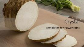  Presentation with root - Amazing slide set having fresh raw organic celery root backdrop and a coral colored foreground