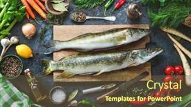  Presentation with cooking - PPT theme enhanced with fresh-raw-pike-perche background and a tawny brown colored foreground