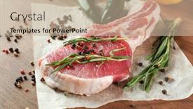  Presentation with pork rib - Beautiful PPT theme featuring fresh raw pork rib with spices on wooden table backdrop and a mint green colored foreground