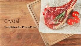  Presentation with pork rib - Slide set with fresh raw pork rib with spices and tomatoes on wooden table background and a coral colored foreground