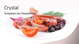  Presentation with ribs - Cool new presentation with fresh raw red ribs on white plate backdrop and a white colored foreground