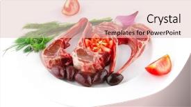  Presentation with ribs - PPT layouts with fresh raw red ribs on white plate background and a lemonade colored foreground