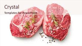  Presentation with steaks - Amazing PPT theme having fresh raw rib eye steaks backdrop and a lemonade colored foreground