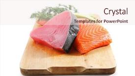  Presentation with tuna fish - PPT theme featuring fresh raw salmon and tuna background and a sky blue colored foreground
