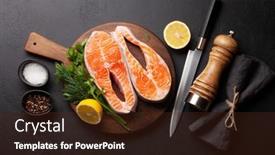  Presentation with salmon fish - Colorful PPT layouts enhanced with fresh-raw-salmon-cooking-fish backdrop and a wine colored foreground