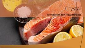  Presentation with salmon fish - Presentation theme having fresh-raw-salmon-cooking-fish background and a coral colored foreground