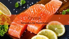  Presentation with salmon fish - Beautiful slide set featuring fresh raw salmon fish served on black stone on wooden table backdrop and a red colored foreground