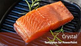  Presentation with salmon fish - Audience pleasing presentation consisting of fresh raw salmon fish served on cast iron grill pan backdrop and a tawny brown colored foreground