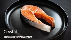  Presentation with table salt - Theme consisting of fresh-raw-salmon-steaks background and a dark gray colored foreground
