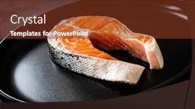  Presentation with table salt - Presentation design consisting of fresh-raw-salmon-steaks background and a tawny brown colored foreground