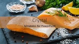  Presentation with steaks - Slides featuring fresh-raw-salmon-steaks background and a gold colored foreground