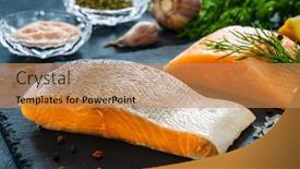  Presentation with steaks - Theme with fresh-raw-salmon-steaks background and a gold colored foreground