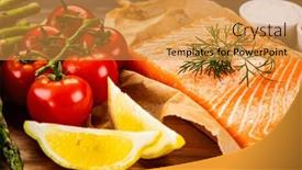  Presentation with steaks - Theme consisting of fresh-raw-salmon-steaks background and a gold colored foreground