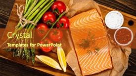  Presentation with steaks - Slide deck consisting of fresh-raw-salmon-steaks background and a crimson colored foreground