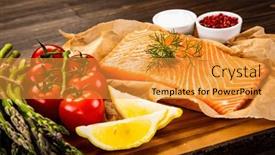  Presentation with steaks - PPT theme with fresh-raw-salmon-steaks background and a gold colored foreground
