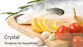  Presentation with salmon - Audience pleasing slide set consisting of fresh-raw-salmon-with-vegetables backdrop and a lemonade colored foreground