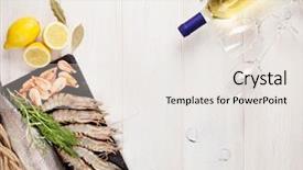  Presentation with food white - Colorful slide deck enhanced with fresh raw sea food backdrop and a sky blue colored foreground