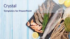  Presentation with food fish - PPT layouts enhanced with fresh raw sea food background and a sky blue colored foreground