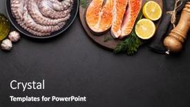  Presentation with salmon fish - Cool new presentation theme with fresh-raw-seafood-cooking-fish backdrop and a dark gray colored foreground