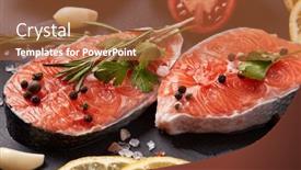  Presentation with seafood - Amazing PPT layouts having fresh-raw-steak-of-salmon backdrop and a red colored foreground