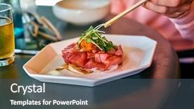  Presentation with hawaii food - Beautiful PPT layouts featuring fresh raw tuna dish hawaii backdrop and a ocean colored foreground