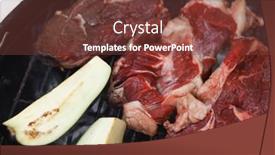  Presentation with bbq - Audience pleasing PPT theme consisting of fresh red beef meat fillet steak cut on bbq grill with eggplants ready to cooking backdrop and a tawny brown colored foreground