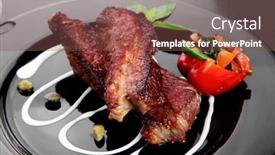  Presentation with barbecue boat - Beautiful presentation theme featuring fresh-red-beef-meat-steak backdrop and a violet colored foreground