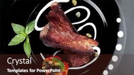  Presentation with barbecue boat - Slide deck enhanced with fresh-red-beef-meat-steak background and a wine colored foreground