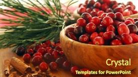 Presentation with pine - Amazing presentation theme having red cranberries in wooden bowls backdrop and a tawny brown colored foreground