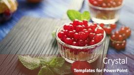  Presentation with currant - Slide deck enhanced with fresh red currant and orange in glass bowl on cutting board background and a tawny brown colored foreground