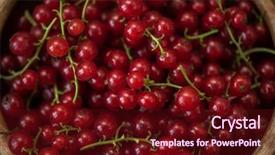  Presentation with wooden - Colorful presentation design enhanced with fresh-red-currants-in-plate backdrop and a tawny brown colored foreground
