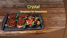  Presentation with fresh meat - Cool new PPT theme with fast food - fresh red meat beef hamburger backdrop and a tawny brown colored foreground