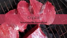  Presentation with bbq - Audience pleasing presentation theme consisting of fresh red raw beef fillet steak chunk and slices on black bbq grille ready to cook backdrop and a red colored foreground