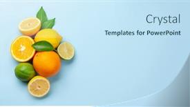  Presentation with orange lime - Presentation design enhanced with fresh-ripe-citrus-fruits background and a sky blue colored foreground